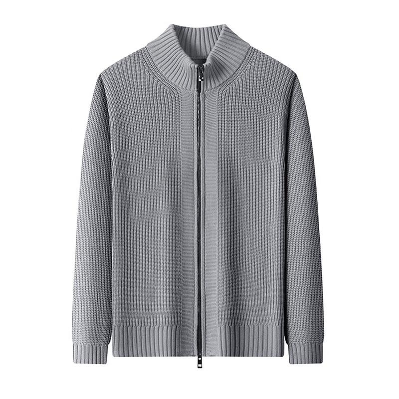 Hengyuanxiang Men's Solid Stand-Collar Cotton Cardigan
