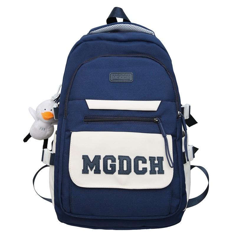 

Color Block Men Backpack Student Large Capacity School Bag Women Letter Backpack темно-синього кольору