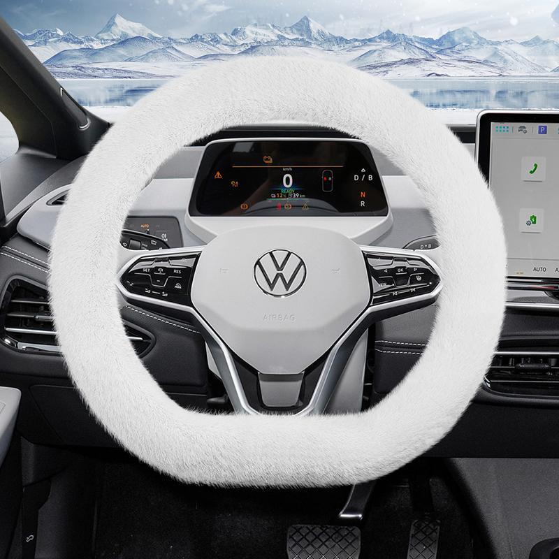 Suitable for Volkswagen Plush Steering Wheel Cover, Autumn and Winter Warm Non-Slip Protective Cover, Golf Tiguan Polo T-Roc Jetta Id.4 Id.3 Atlas
