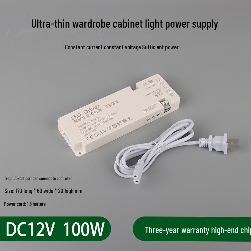 LED Strip Light with Induction Control for Wine Cabinets and Wardrobes, DuPont Interface, 12V Transformer Included