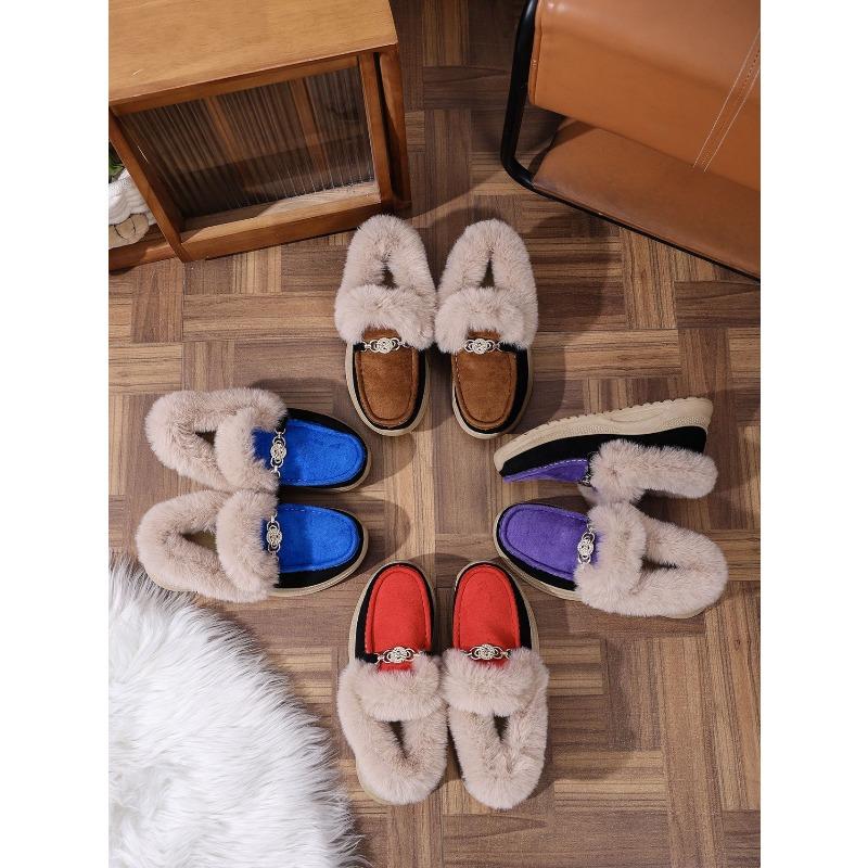 Warm Sneaker Women's Shoes 2025 Winter Plus Size Thick Sole Fleece Metal Chain Cotton Shoes