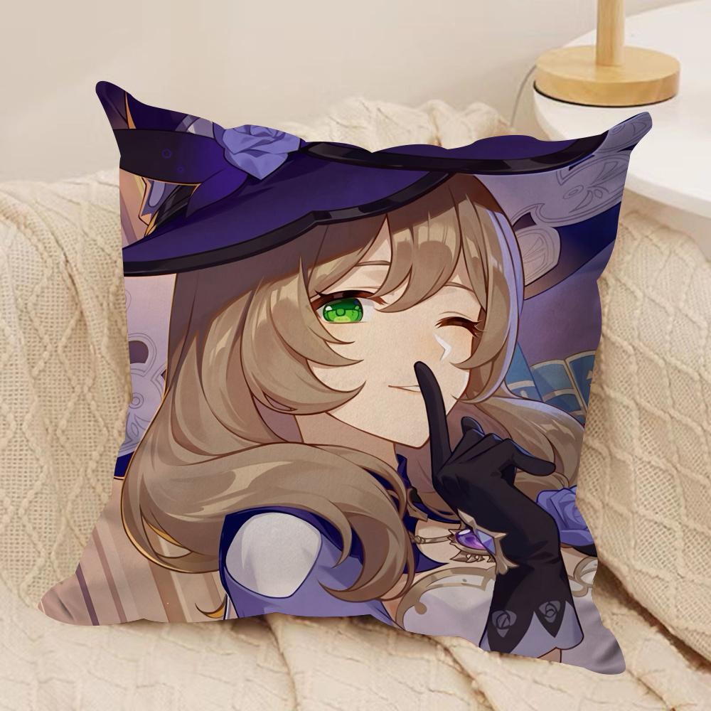 Lisa Cute Genshin Impact Cushion Cover Silky Short Plush Invisible Zipper Dustproof Sofa Pillow Case For Home Decor