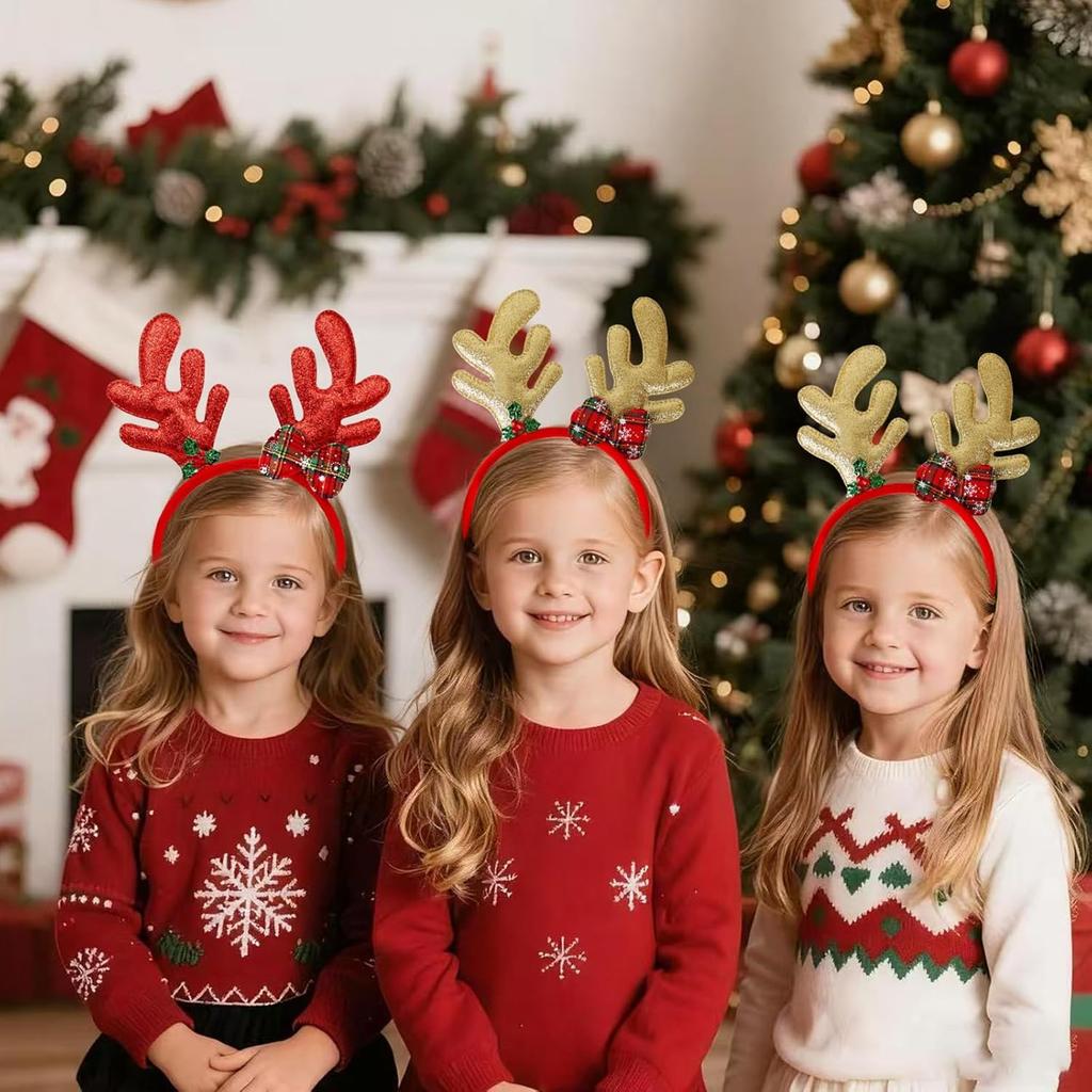 Christmas Reindeer Headband with Bow for Women Cute Cartoon Antlers Hair Clip Funny Photo Props Party Festival Decor Accessories