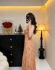 French Pink Ruffled Floral V-Neck Sleeveless Dress - Women's 2026 New Summer Collection