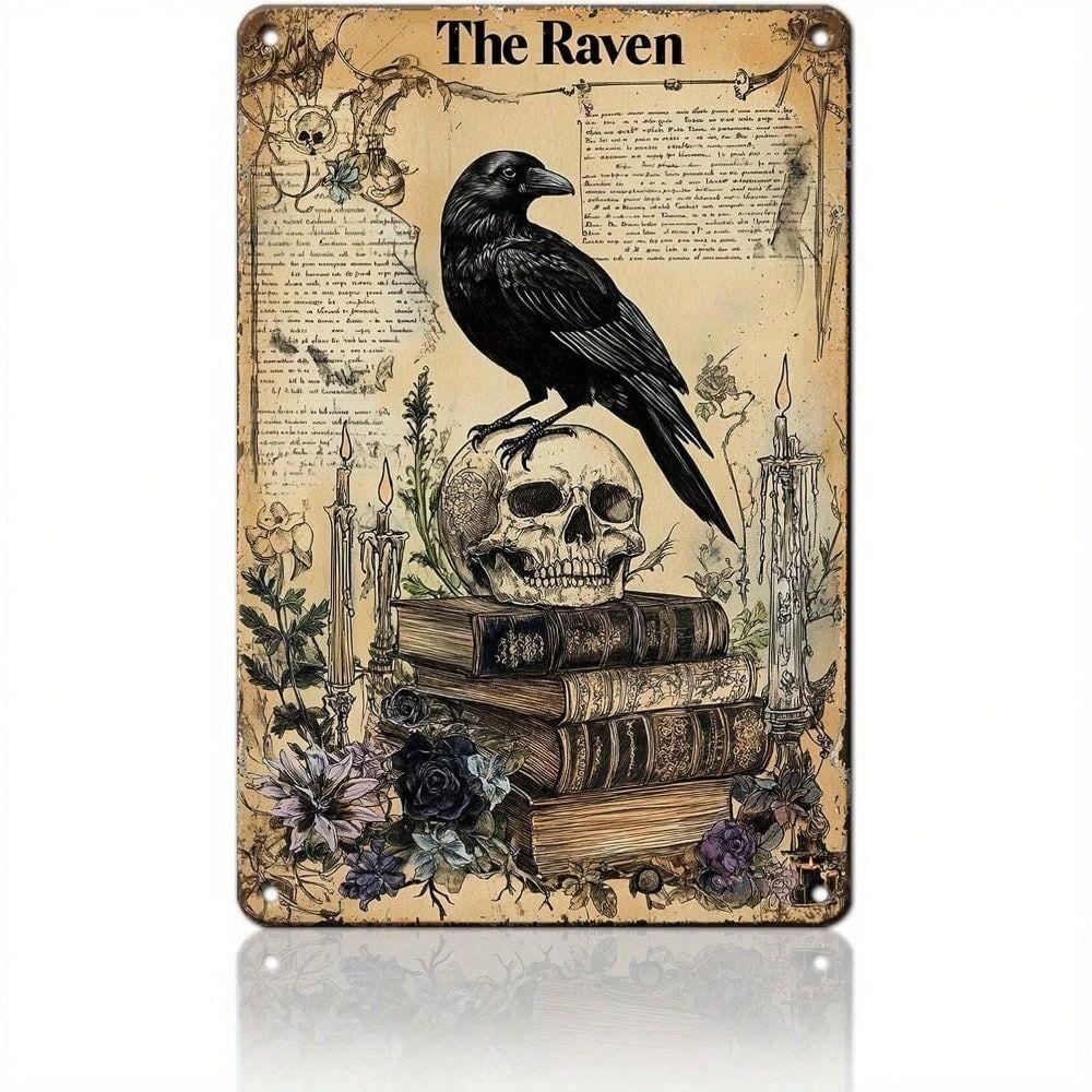 Metal Poster Raven Skull Vintage Gothic Home Wall Decor