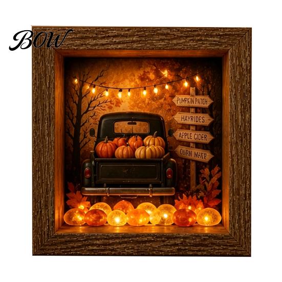 Carved Halloween Figures Lighted Frame Ornaments, Light Up Shadow Box, Warm Decorative Accents Atmosphere LED Lights for Home Living Room Bedroom