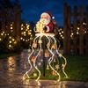 Decorative Solar Pathway Lighting Santa Claus Christmas Garden Light, LED Holding Gift Box Yard Stake Porch Holiday with Cascading String Lights