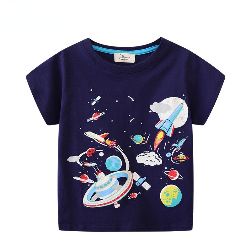 Summer Cotton Tops Children Clothing 2026 New Kids T-shirt Glow-in-the-dark Dinosaur Forests Space Short-sleeved Tops Clothes