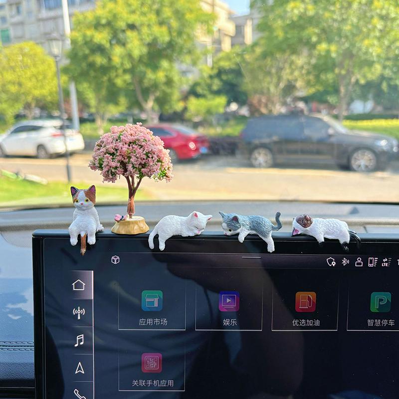 1 Set Auto Screen Edge Decoration Cute Mini Cartoon Cat Car Ornaments Micro Landscape Model Creative Car Accessories Gifts