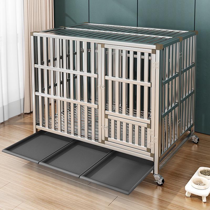 Foldable Stainless Steel Dog Cage with Toilet for Large, Medium, Small Dogs - Indoor Home Pet Kennel for Golden Retrievers & Teddies