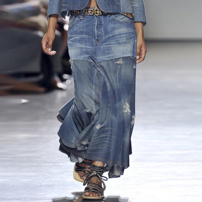 

Нестандартная длинная юбка на Европейской и Американской неделе моды весна/осень 2024 года — удобная повседневная одежда для женщин L темно-синий