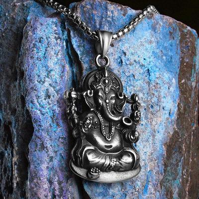 Ganesha Elephant God Necklace Powerful Amulet Hinduism Men Women Charming Stainless Steel Pendant Chain Jewelry Vintage Accessories Gifts