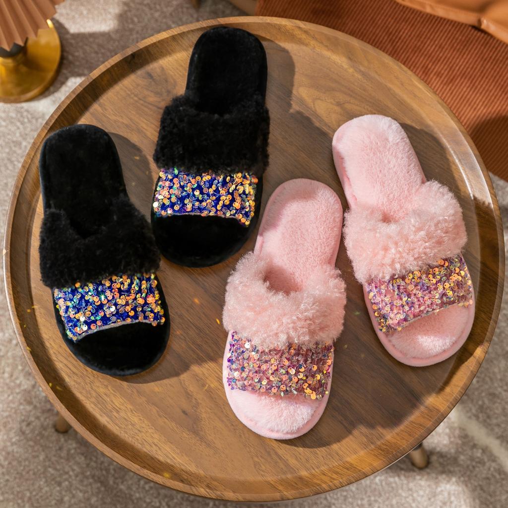 New ins sequined cotton slippers fashion plush slippers home indoor fluffy slippers