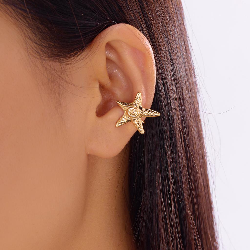 Starfish Ear Armor Ear Bone Clip for Women Simple Shell Floral No Ear Hole Bony Ring Ear Clip Beach Holiday Zircon Gift