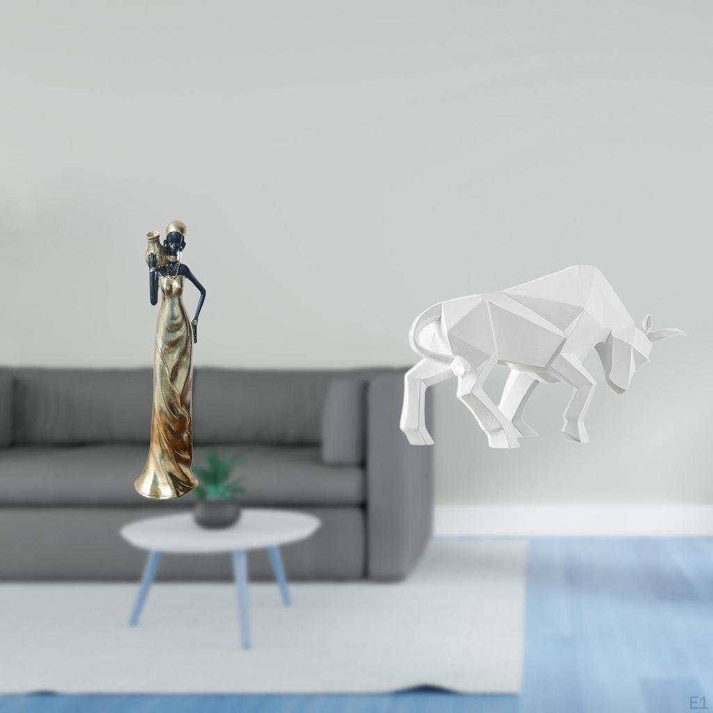 Elegant African Lady And Bull Resin Sculpture Figurine Unique Modern Home Decor for Hotels Entryway