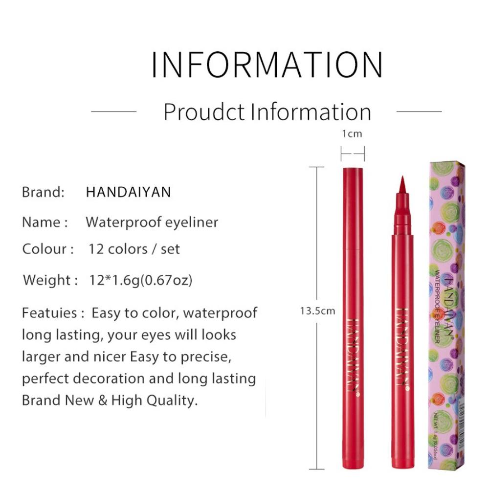 HANDAIYAN 12pcs Liquid Eyeliner Pen Set, Waterproof Long-Lasting Colorful Rainbow Eye Liner, Pigmented Fine Tip Quick Dry Eye Makeup Kit for Women