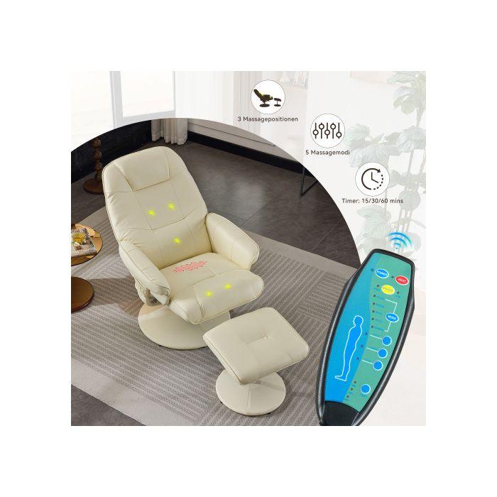 Fauteuil De Massage Avec Fonction Inclinable, Chauffage Et Repose-pieds, Fauteuil TV Relax En Tissu PU, Rotation À 360°, Beige