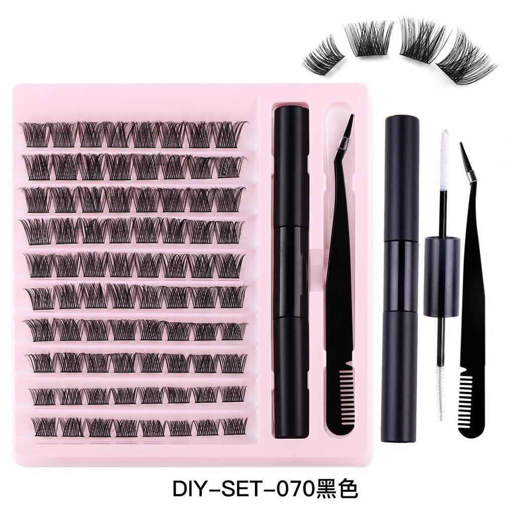 5D Volume Eyelash Clusters DIY Kit with Natural Wispy Bundles, Eyelash Glue Set for Self Application, Beginner Friendly Daily Home Eyelash Extensions
