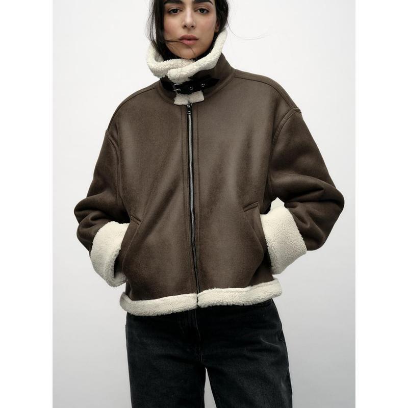 Fall and Winter New Women's Clothing French Retro Lapels Long Sleeves Fur Integrated Short Jacket 5854226