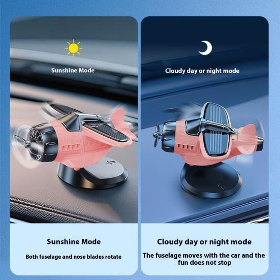 Solar Powered Airplane Car Ornament Dashboard Aircraft Model with Suction Cup 360 Degrees  Rotating Propeller Center Console Drift Accessory