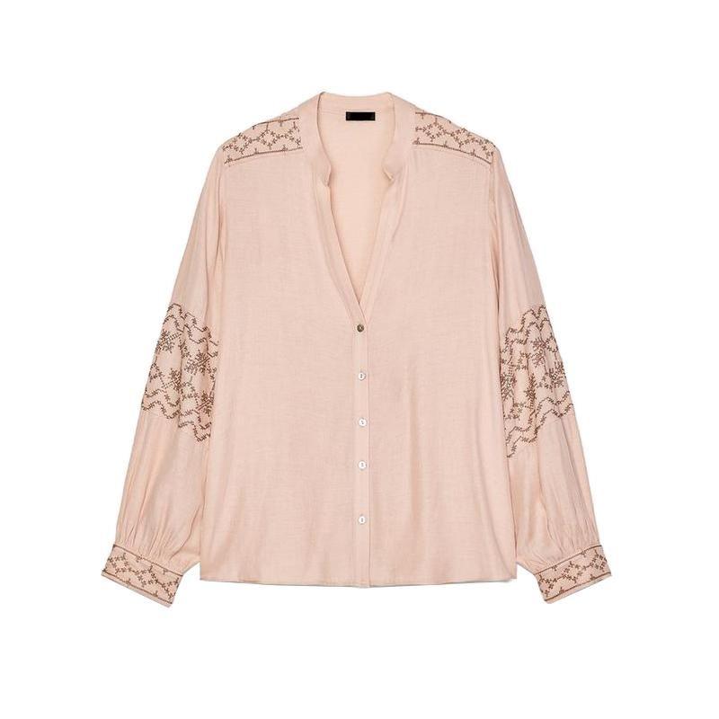 Spring New Women's Clothing French Style Patchwork Embroider Fashion Minimalist Temperament Crew Neck Long Sleeves Shirt 3564053