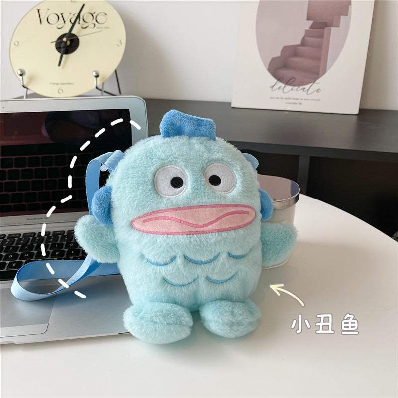 

Cute plush cartoon bag new personalized fish doll satchel girl sweet shoulder messenger bag небесно-голубой
