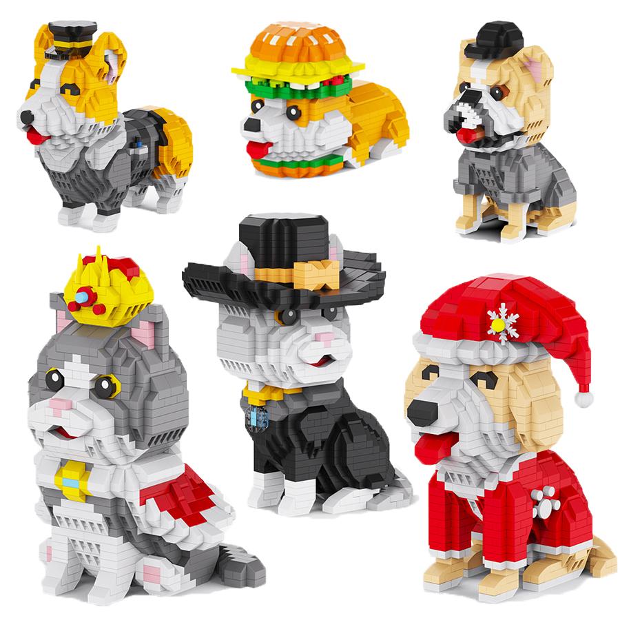 Non-Toxic Kids Gifts Animal Toys Building Blocks Pet Series Dog Cat Plastic Mini Bricks Kawaii Ornaments Christmas Gifts