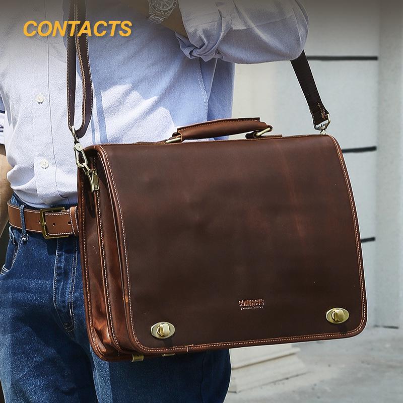 Black Angel Genuine Leather Men's 14-inch Laptop Business Briefcase
