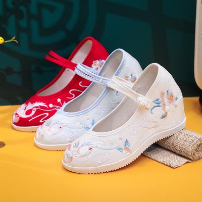 Man Dance, New Inner Height Increase Round Head Old Beijing Cloth Shoes for Women with Hanfu High Heel Platform Embroidered Shoes