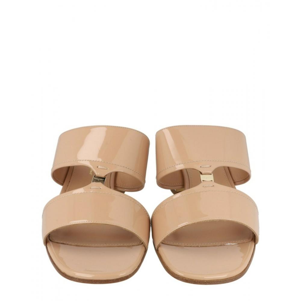 Salvatore Ferragamo Tot 55 Patent Leather Sandals Bone