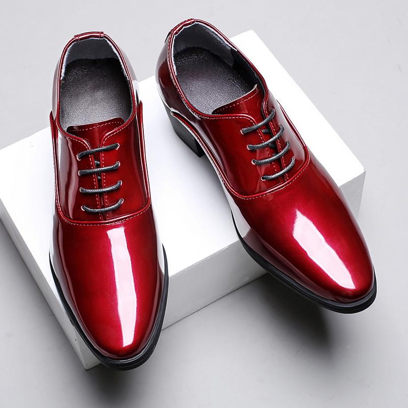 Men White Red High Heels Wingtip Black Leather Derby Wedding Dress Dance Business Formal Elevator Shoes Height Increase Shoes Plus Size