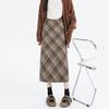 2025 Spring/Autumn High Waist Slit A-line Wool Plaid Midi Skirt for Women