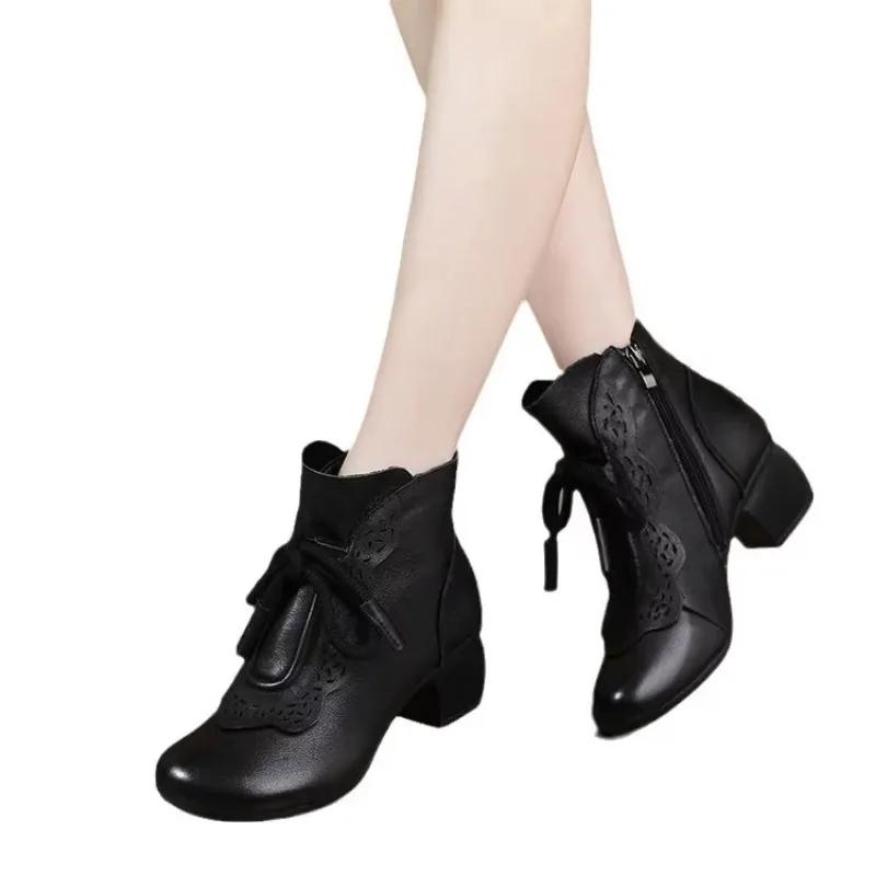 Mode Heißverkauf 2025 Heißverkauf Vintage Herbst Winter Kurzer Stiefel Niedriger Absatz Bequem Runde Zehenpartie Stiefel Gummi Weiche Sohle Schuhe Flach Braun