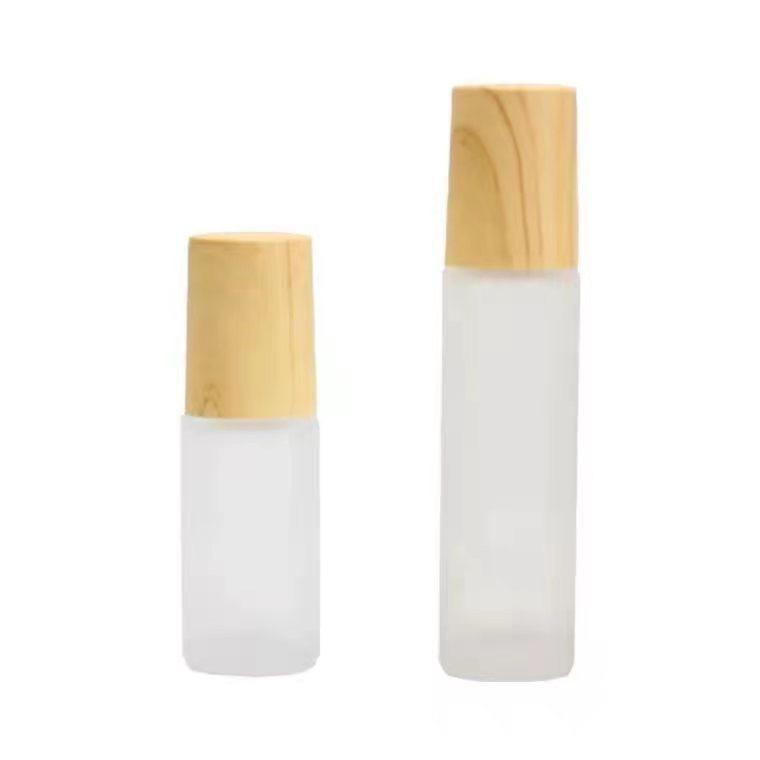 5ml Frosted Glass Roller Bottle with Wood Grain Cap, Travel-Size, for Essential Oils, 10ml Capacity
