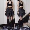 Women's Spring Autumn Ballet Style Puffy Casual Design-forward Slimming All-match Versatile Short Skirt Waist Mesh Petite Black Lace-Up JK Skirt