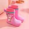 Children's Rain Boots with Fleece Lining Kuromi Cinnamoroll Hello Kitty Girls' Rain Boots Non-Slip Kids' Rubber Shoes