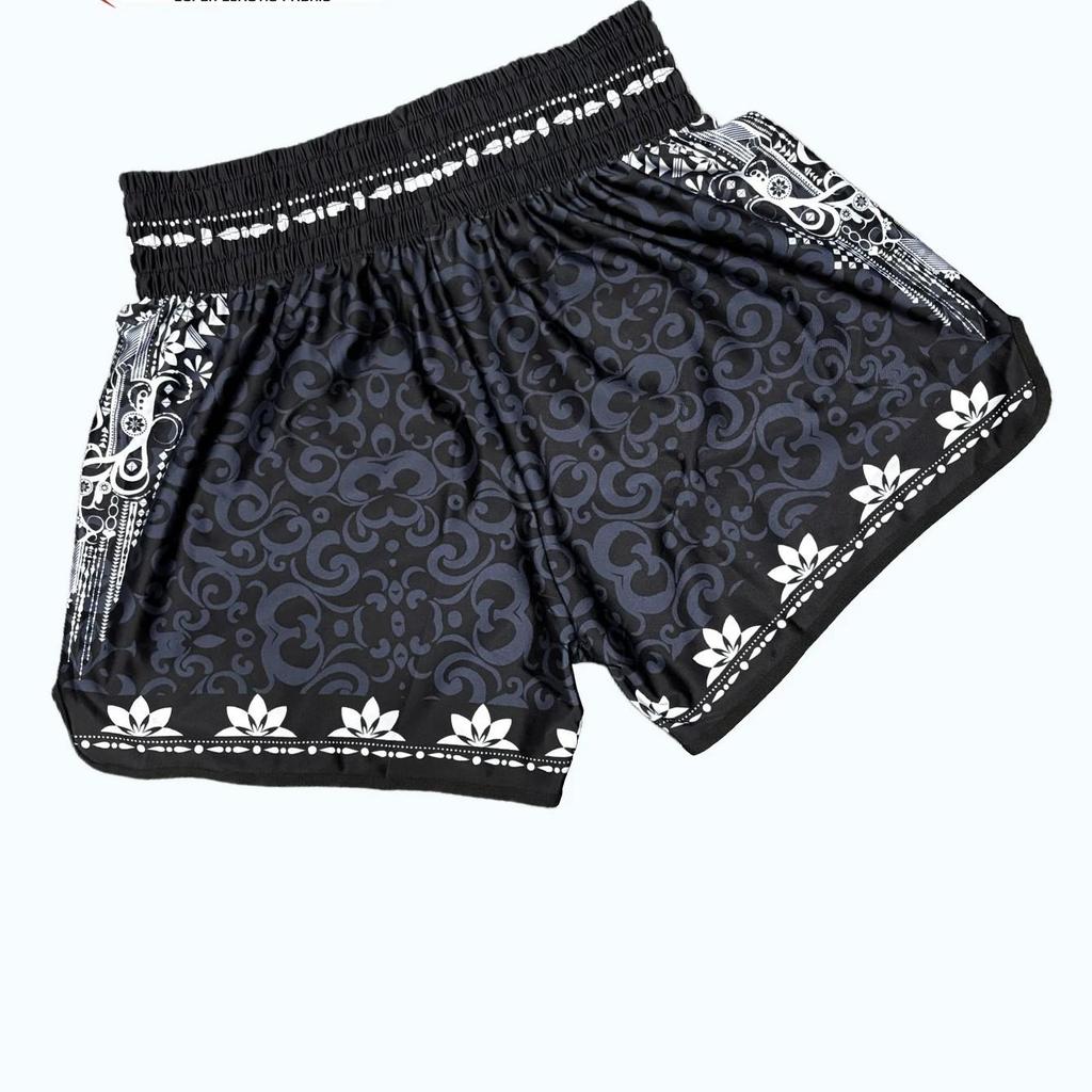 Black Flower Muay Thai Kickboxing Boxing MMA UFC Casual Shorts Gym Sport Unisex Men Women Workout Quick Dry Print Elastic High Waist Training