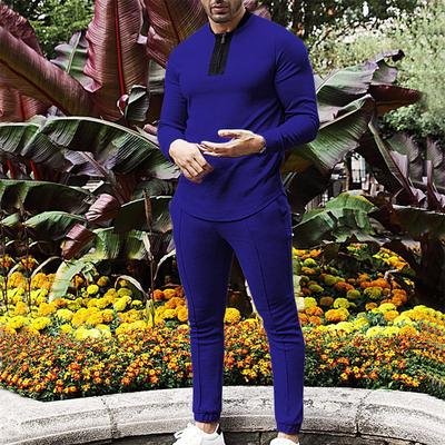 Frühling und Herbst Herren Zweiteiler Waffelmuster Rundhals Langarm Freizeit Sport Reißverschluss Anzug