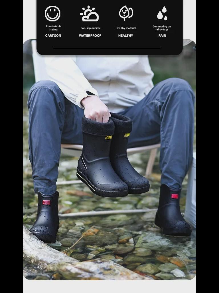 2024 Férfi Vízálló Csúszásgátló Koreai Stílusú Középszárú Esőcipő