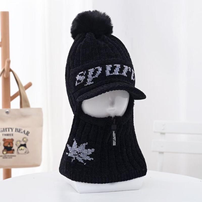 Thickened wool cap, fleece ear protectors, knitted hat, wool knitted cold-proof one-piece cycling windproof women's hat