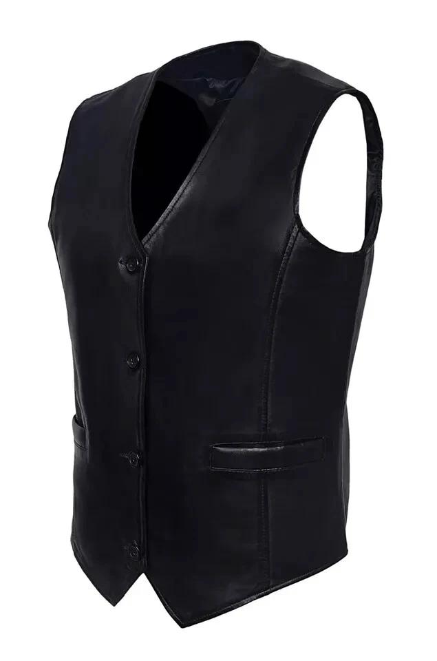 Stylish Handmade Men Hand Pocket Sheepskin Pure Leather Waist Out Wear Vest Coat