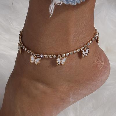 Cute Butterfly Pendant Anklet for Women Girls Rhinestones Chain Ankle Bracelet Foot Jewelry Gift