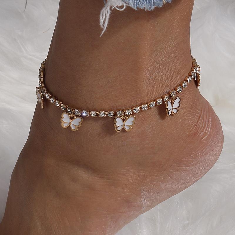 Cute Butterfly Pendant Anklet for Women Girls Rhinestones Chain Ankle Bracelet Foot Jewelry Gift