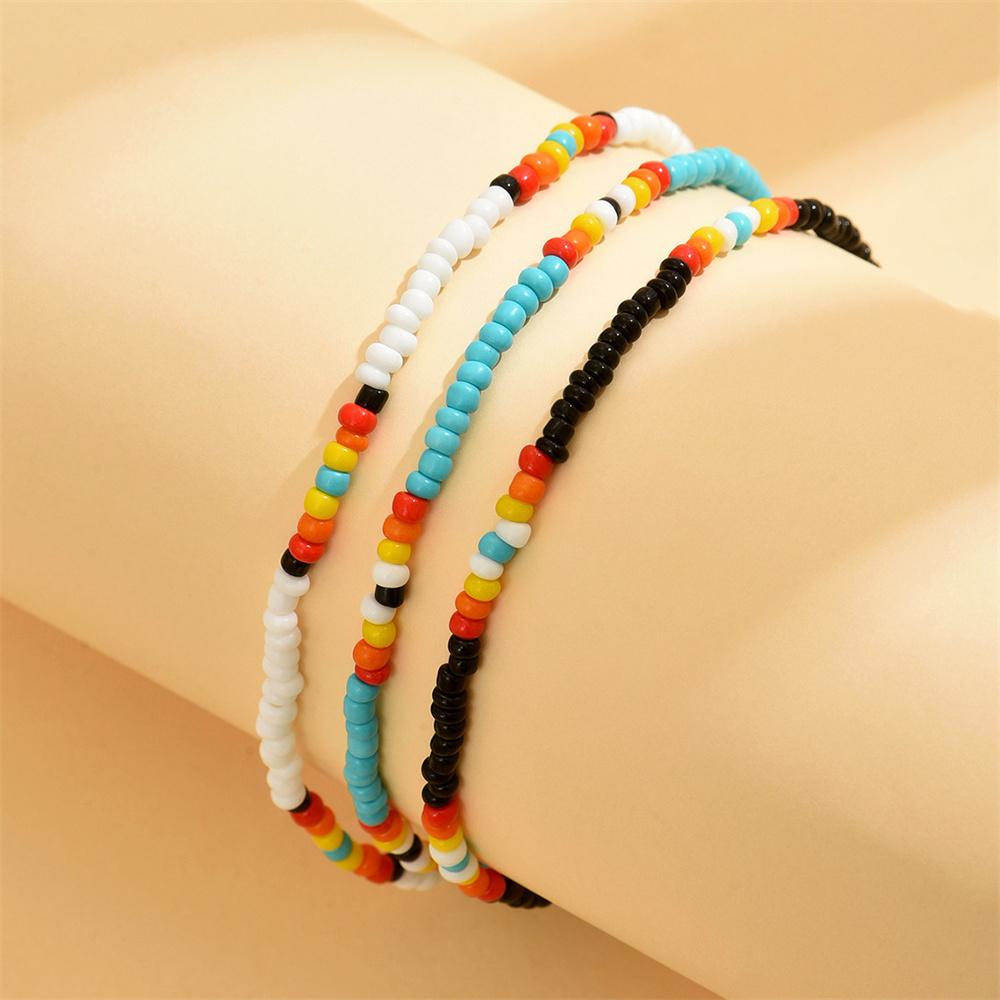 Rainbow Rice Beads Anklets For Women Silver Color 3pcs/Set Multicolor Foot Chain Ankle Bracelet Beach Jewelry Summer Accessories