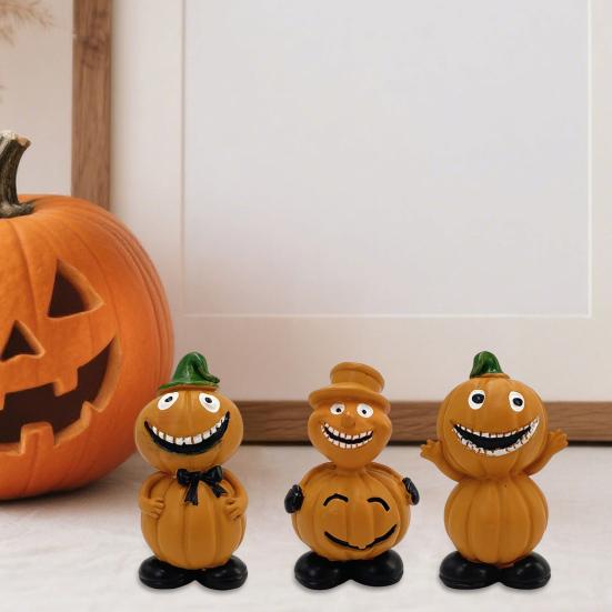 Halloween Cartoon Pumpkin Figurine Creepy Pumpkin Man Resin Statue Sculpture Holiday Party Desktop Decoration Ornament