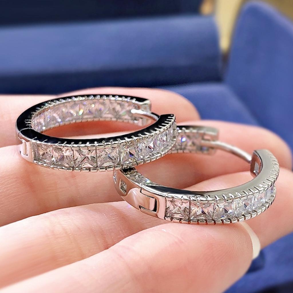 Princess Cut All-Around Hoop Earrings for Women