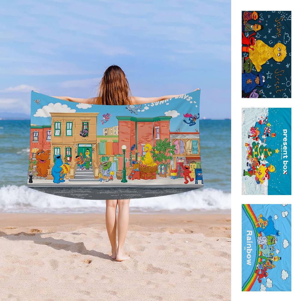 Cartoon S-Sesame-S-Street Bath Towel Microfiber Soft Water Absorbing Breathable For Girl Kids Decorative Cartoon Beach Towel