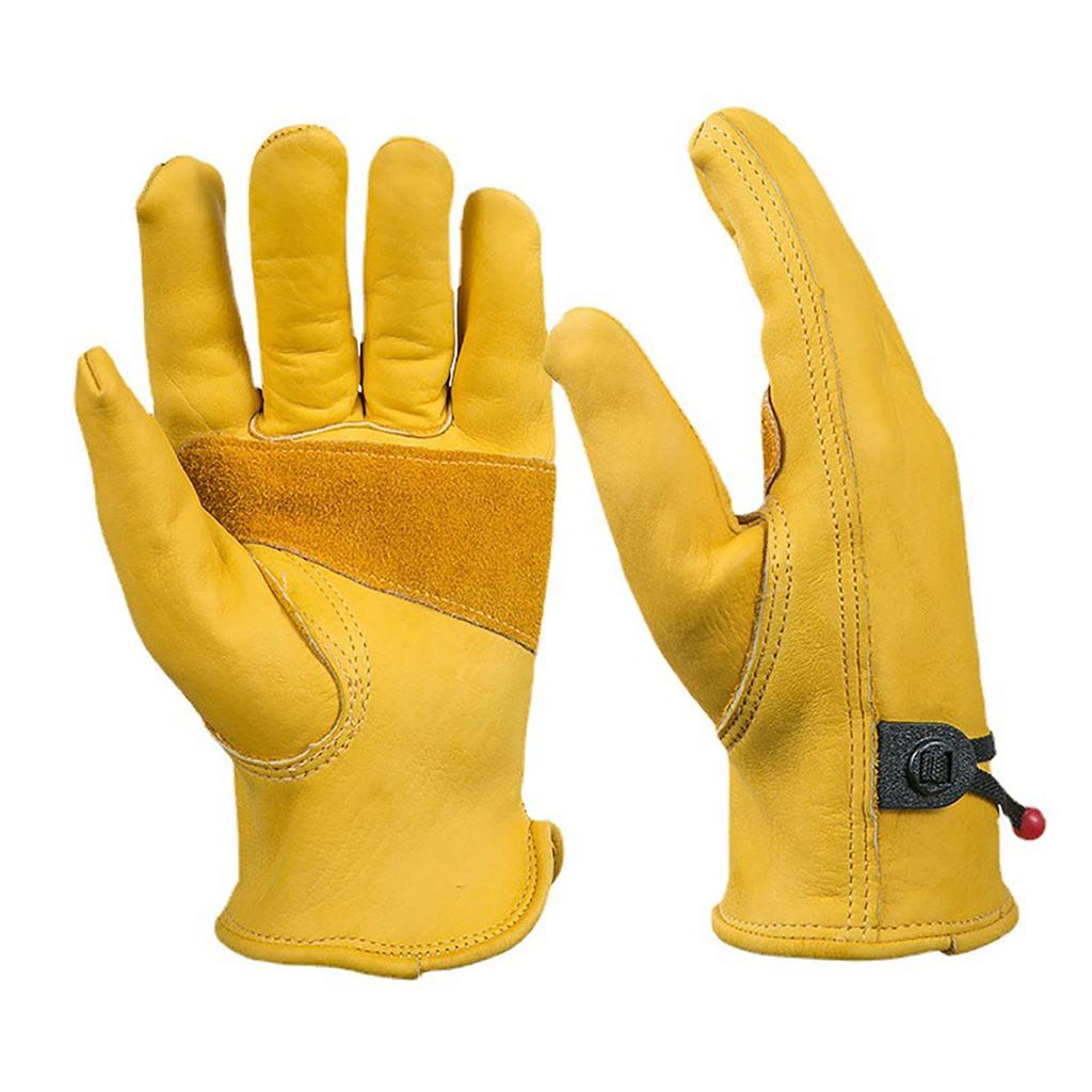 American Motorcycle Vintage Gloves Cowhide Leather Yellow Full Finger Gloves (M)