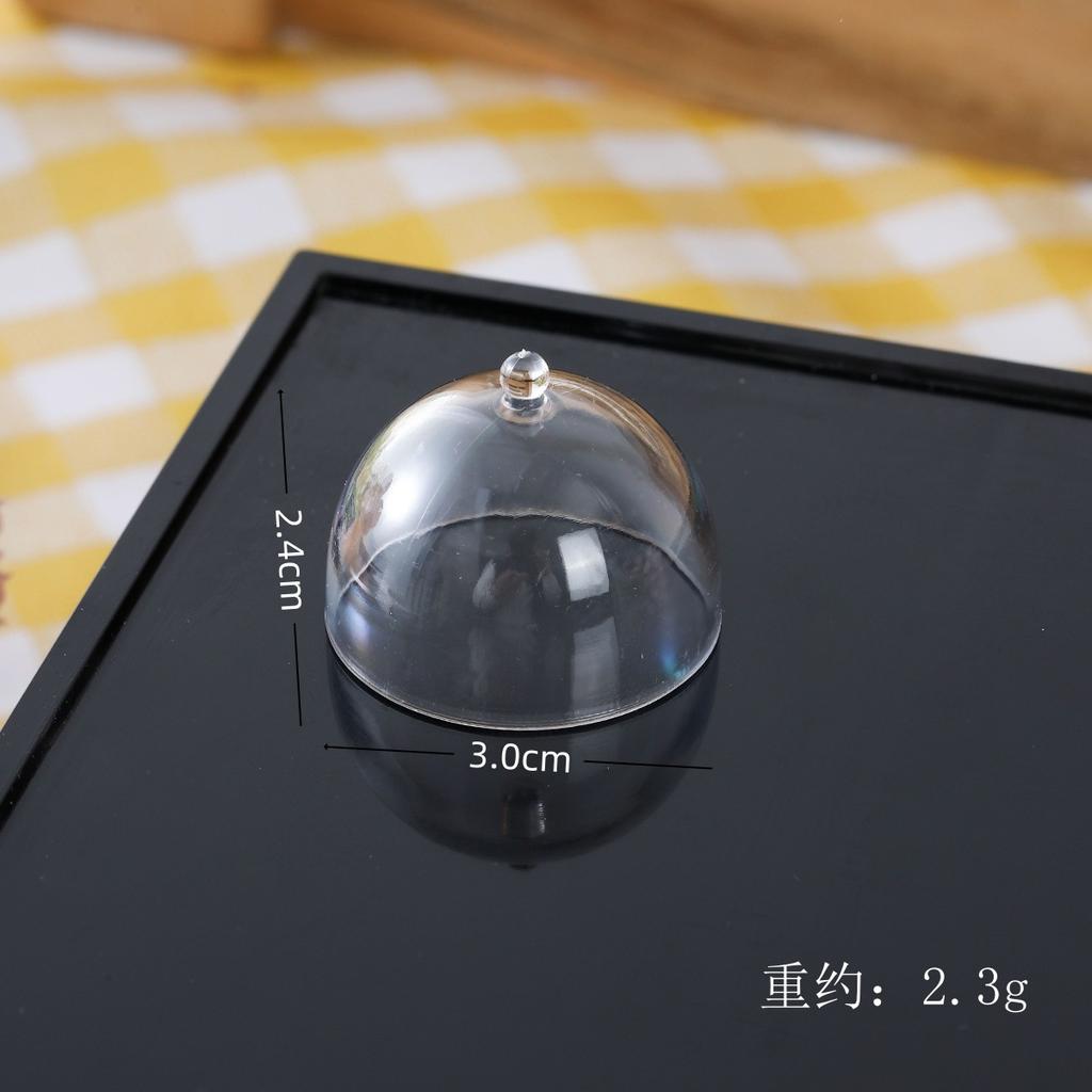 Dollhouse Miniature Cake Transparent Tray With Cover Dessert Display Rack Kitchen Model Decor Toy Doll House Accessories 5pc/lot