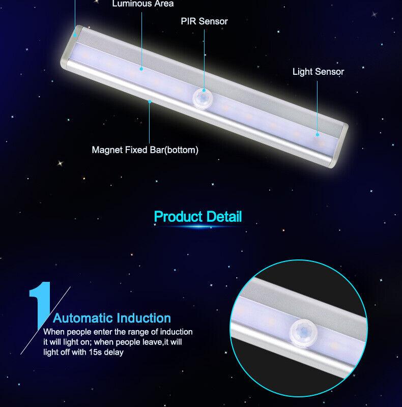 Motion Sensor LED Battery Night Light for Cabinets - Auto Sensing, Long Life LED